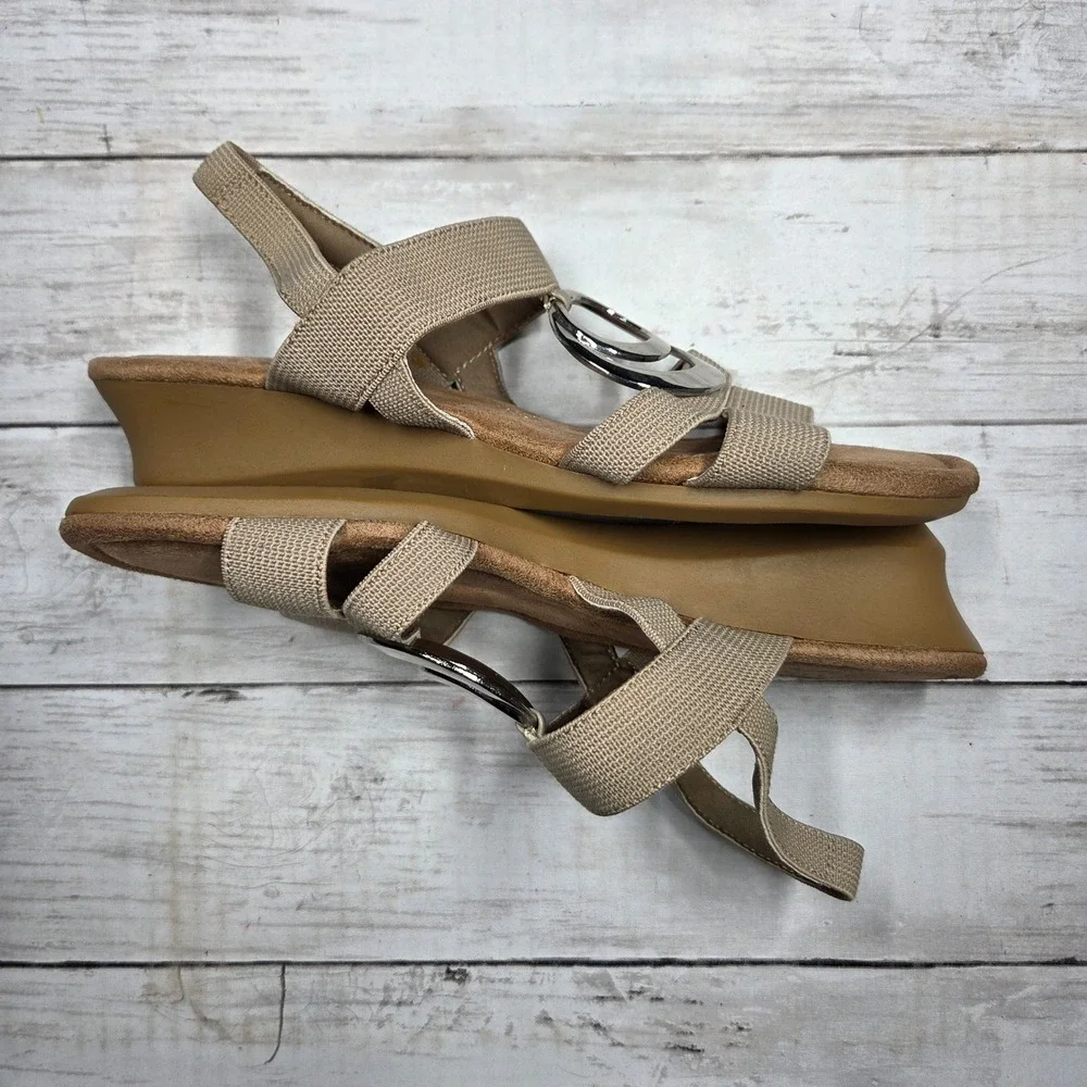 Naturalizer Galaxy Wedge Sandals Elastic Slingback Women 9M Taupe Silver Ring